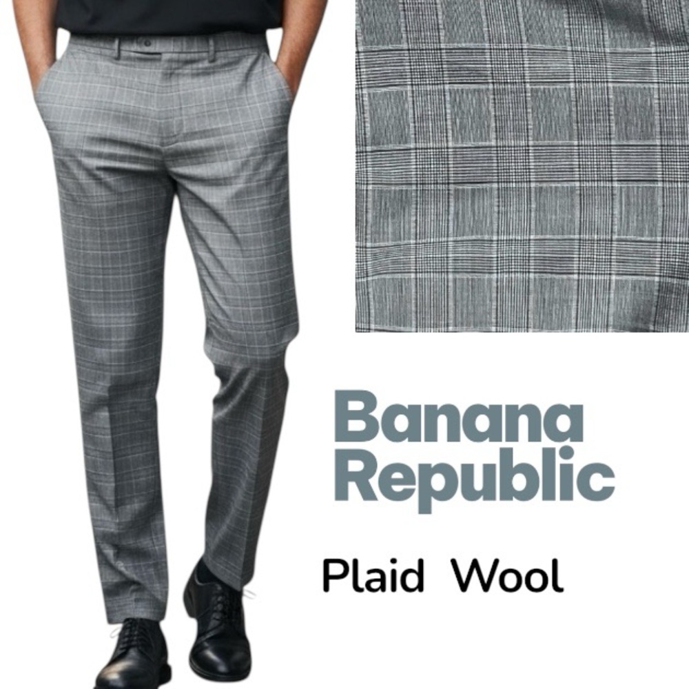 Banana Republic Pants 38x32 Men’s Wool Spandex Plaid Slim Fit Stretch NWOT